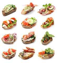 Fresh tasty bruschetta on white background