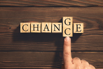 Change to Get Chance Concept with Wooden Blocks. Business and De