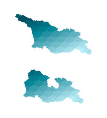 Fototapeta premium Vector illustration icon with 2 simplified blue silhouettes of Georgia map (including and not including disputed area of Abkhazia and South Ossetia). Polygonal geometric style. White background