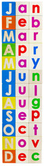 Months of the year with vertical toy blocks.