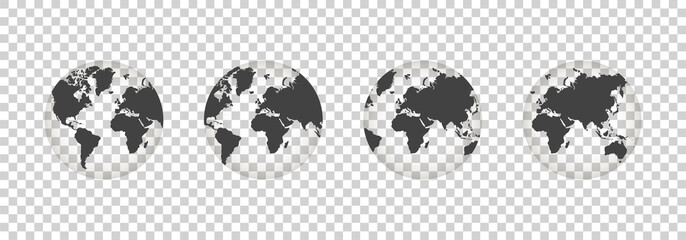 Set of transparent globes. Earth transparent style. 3d icon with set transparent globes earth. Vector illustration - obrazy, fototapety, plakaty