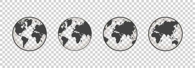 Set of transparent globes. Earth transparent style. 3d icon with set transparent globes earth. Vector illustration