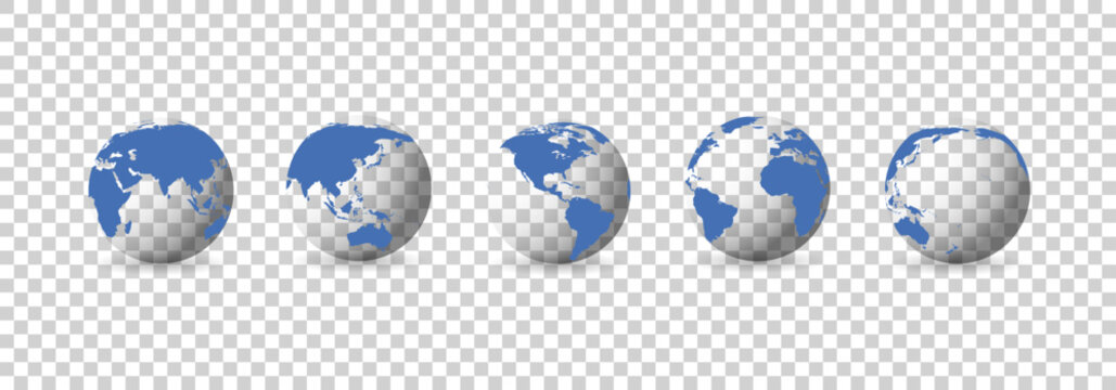 Set of transparent globes. Earth transparent style. 3d icon with set transparent globes earth. Vector illustration