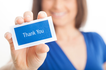 Thank you for your business -  woman wearing blue