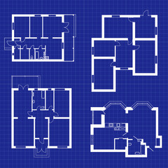 Set of ground floor blueprints. Vector unfurnished floor plans for your design. Modern suburban house set.