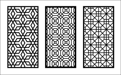 Laser pattern. Set of decorative vector panels for laser cutting. Template for interior partition in arabesque style. Ratio 1:2