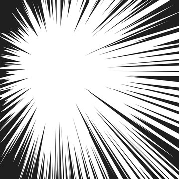 Comic book radial speed lines. Manga speed frame. Cartoon motion background. Superhero action. Vector illustration isolated on white background