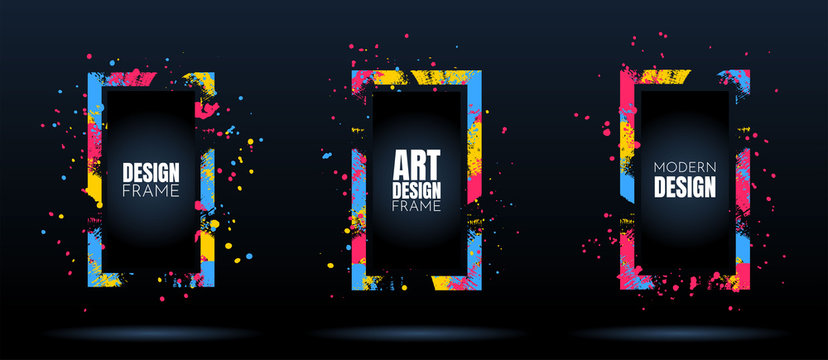 Vector frame for text. Modern Art graphics. Dynamic frame stylish geometric black background. Element for design business cards, invitations, gift cards, flyers and brochures