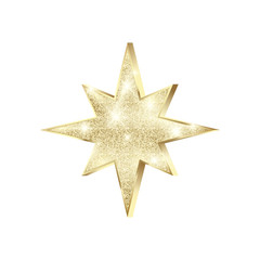 Golden star with glitters. Shiny Christmas decoration. Gold Star with sparkles. Vector illustration isolated on white background