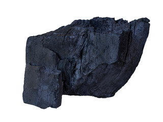 raw black coal on white background. (clipping path)