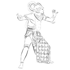 simple hand draw sketch vector of hanoman or anumat, god big white monkey from indonesia and india tale