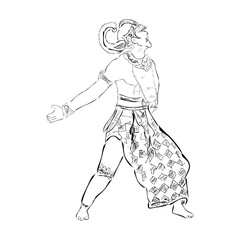 simple hand draw sketch vector of angry hanoman or anumat, god big white monkey from indonesia and india tale