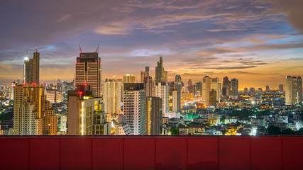 early morning sunrise skyline with cityscape lighting