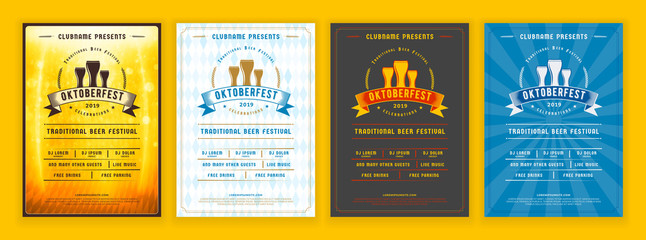 Oktoberfest beer festival celebration. Retro typography poster or flyer template for beer party. Set of different invitation design