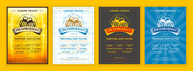 Oktoberfest beer festival celebration. Retro typography poster or flyer template for beer party. Set of different invitation design