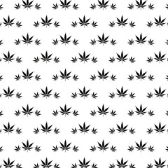 Vector seamless monochrome marijuana pattern. Black leaves on white background.