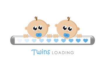 baby boy twins loading bar with hearts vector illustration EPS10