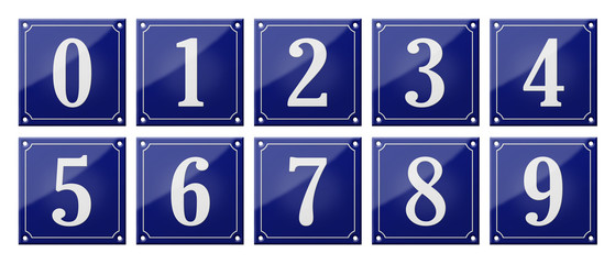 Set of traditional blue enamel signs - Numbers 0- 9