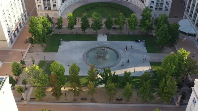 fountain in the park Thessalie Antigone Montpellier aerial sunset people chilling France
