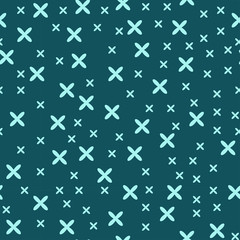 Vector seamless geometric floral pattern. Bright blue flowers on dark blue background.