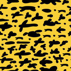 Vector seamless abstract pattern. Abstract black shapes on white background.