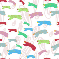 Vector seamless doodle pattern. Hand drawn colorful turtles on bright background. 