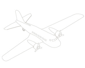 Fototapeta na wymiar The contour of a passenger plane. View isometric. Vector illustration.
