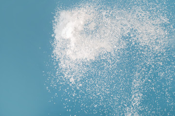 Snow and blowing snow. The texture of the snowflakes flying