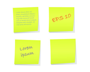 Yellow sticky note isolated on white background. Template for your projects. Vector illustration.