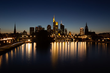  Frankfurt am Main Germany at night at sunset.