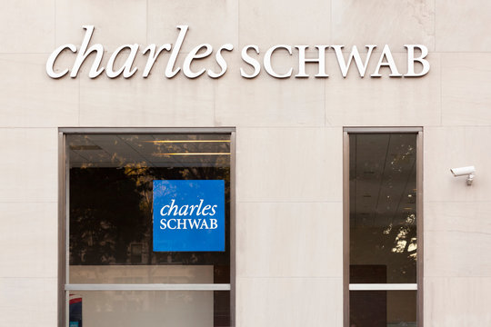 New York, New York, USA - September 21, 2019: A Charles Schwab brokerage location in Manhattan.