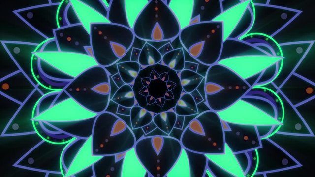 Green And Blue Glowing Mandala Looping Video Background