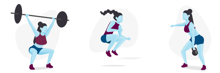 Female Crossfit Athlete Character Icon Set