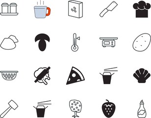 food vector icon set such as: sieve, green, handle, retro, environment, tree, groat, whisk, board, scales, tenderize, coffee, ingredients, recycling, coffe, recycle, pear, sea, chefs, preparation