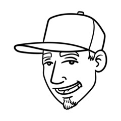 boy with hip hop cap. avatar, oldschool, laugh, cool, head, outline, comic.