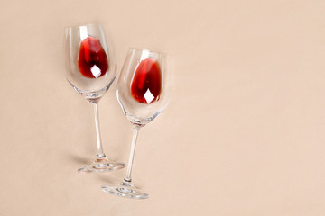 Red wine in glasses. Two glasses of red wine.