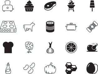 food vector icon set such as: celebration, sport, utensil, orange, icons, rice, eggs, drawn, grilling, linear, new, professional, spaghetti, root, blank, muffin, ham, calf, vitamin, millet, icecream