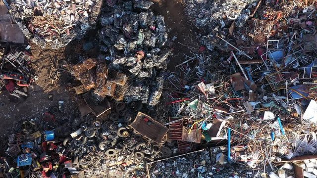 aerial top shot view of a landfill scrap yard in Montpellier France