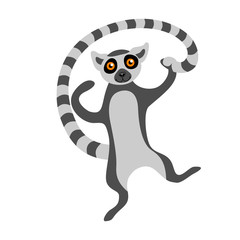 Cute lemur dancing and holding its tail. Cartoon exotic animal isolated on white background. Flat vector illustration. © Alisa