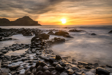 Giants Causeway Northern Ireland beautiful morning view sunlight long exposure Antrim Coast sunset