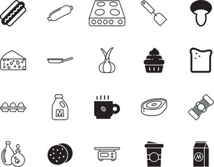 food vector icon set such as: boiled, hotdog, pan, group, chop, manufacturing, farm, york, butcher, diet, measurement, fried, green, electric, fitness, home, fabrication, scale, hob, gas, cap, ladle