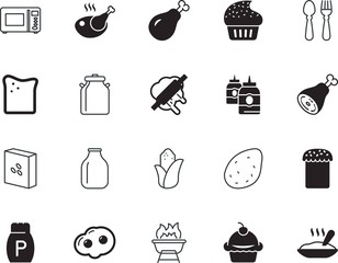 food vector icon set such as: vegetation, business, full, colorful, eggs, turkey, potatoes, plate, fire, technology, nobody, green, roaster, cob, ripe, conservation, ketchup, canister, harvest