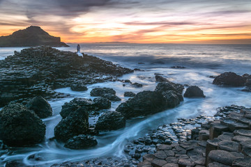 Giants Causeway Northern Ireland beautiful morning view sunlight long exposure Antrim Coast sunset