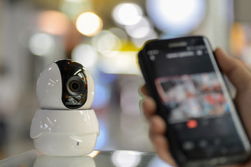 Security camera. IP Camera connect to smart phone.