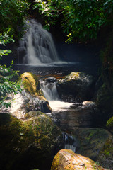 Fototapeta na wymiar Tollymore Forest Natural Park Northern Ireland Waterfall long exposure light