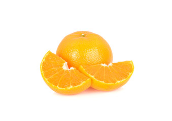 whole and cut ripe Australia honey murcott mandarin orange on white background