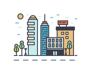 Obraz premium Modern cityscape with various buildings