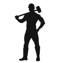 Worker Using Sledgehammer Silhouette