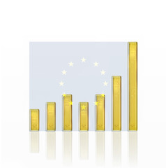 GOLD RISING PRICE. concept of increase price of gold in EU also increase the amount of tons gold national reserve in EU, using gold bars as a graph representation. 3d illustration