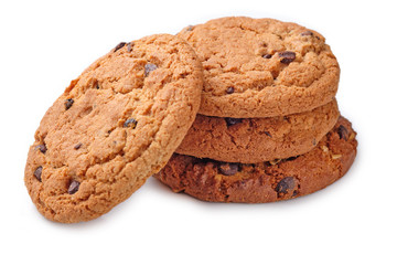 Chocolate chip cookies isolated on a white background